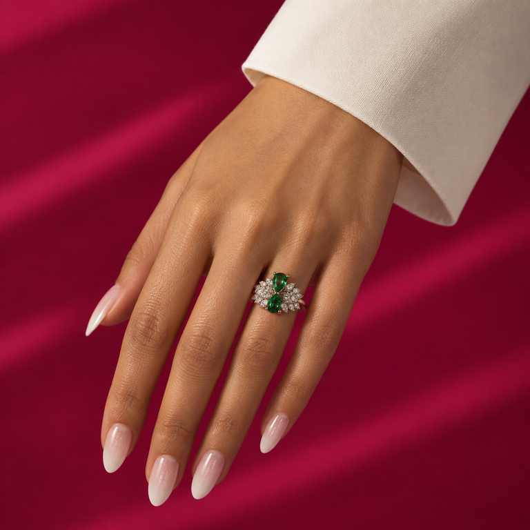 Blue Double Stone Ladies Silver Ring